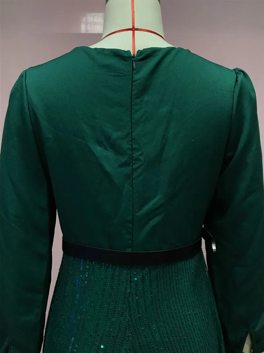 V-neck Elegant Waist Slimming Sequined Ladies
