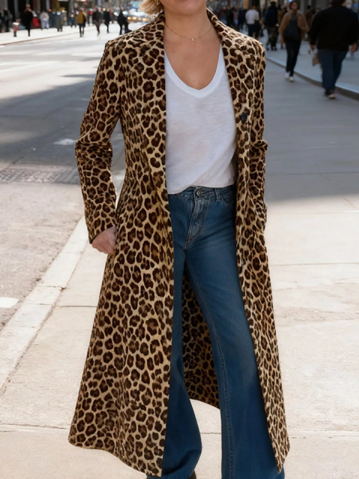 Full Size Leopard Print Longline Trench Coat Plus Size