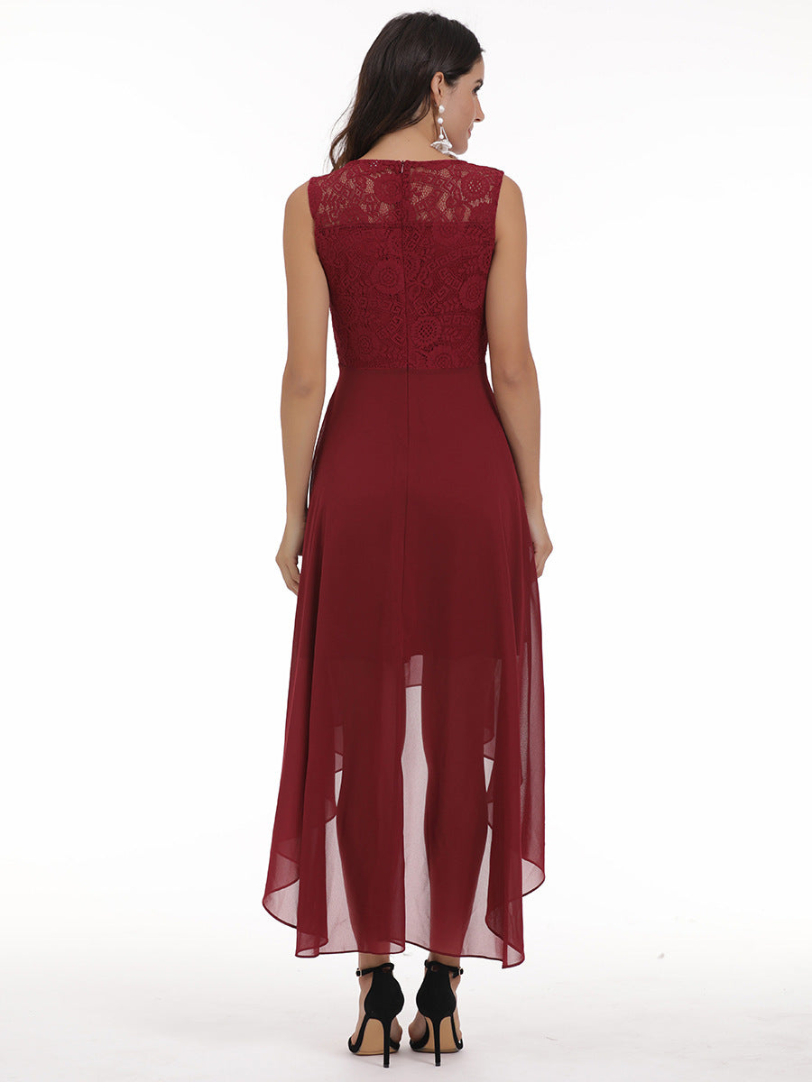 New Lace Stitching Big Swing Chiffon Dress