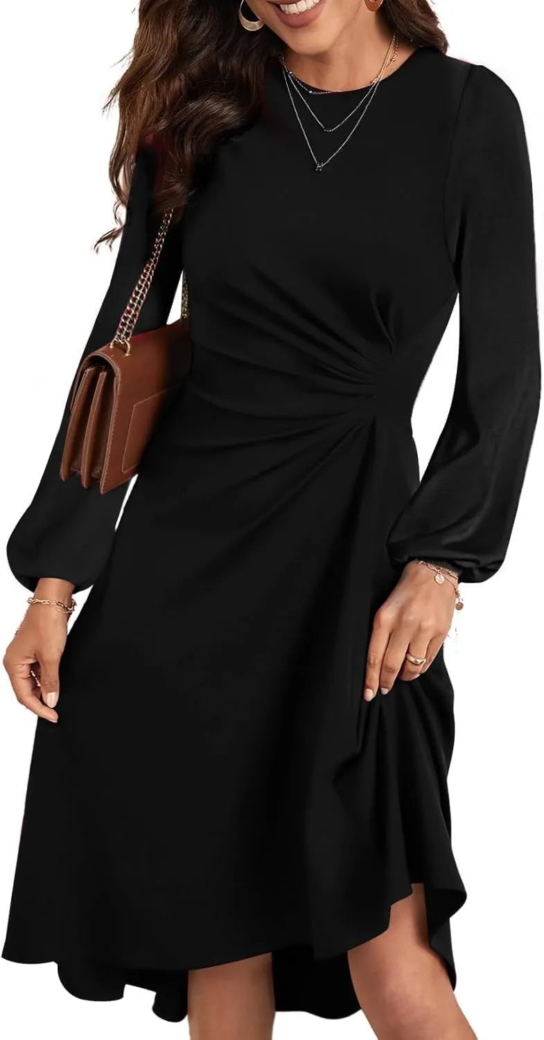 European And American Round Neck Pullover Fashion Long Sleeve Slim Fit Slit Dress