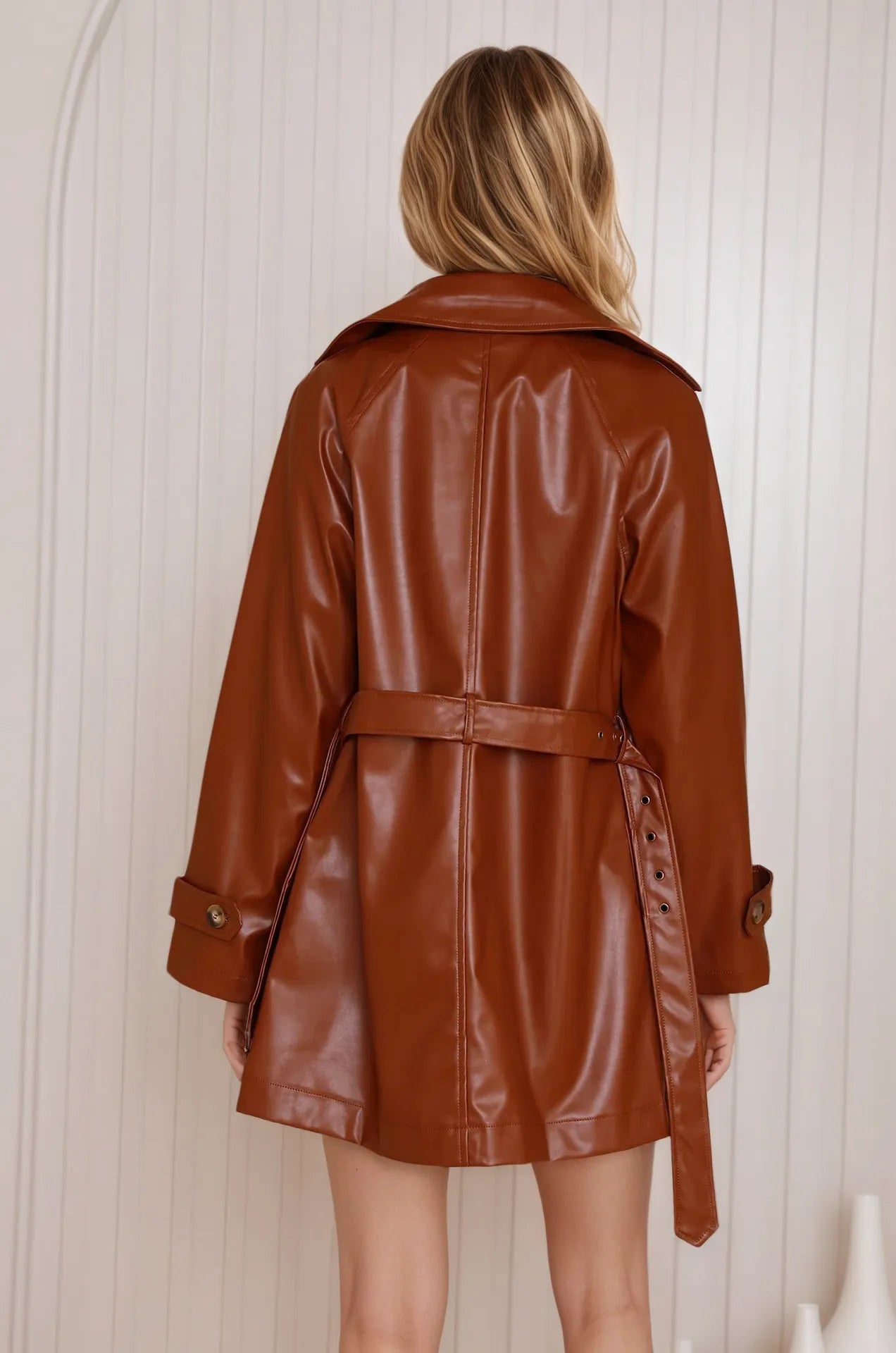 Fashion Slim Mid-length Women's Leather Coat