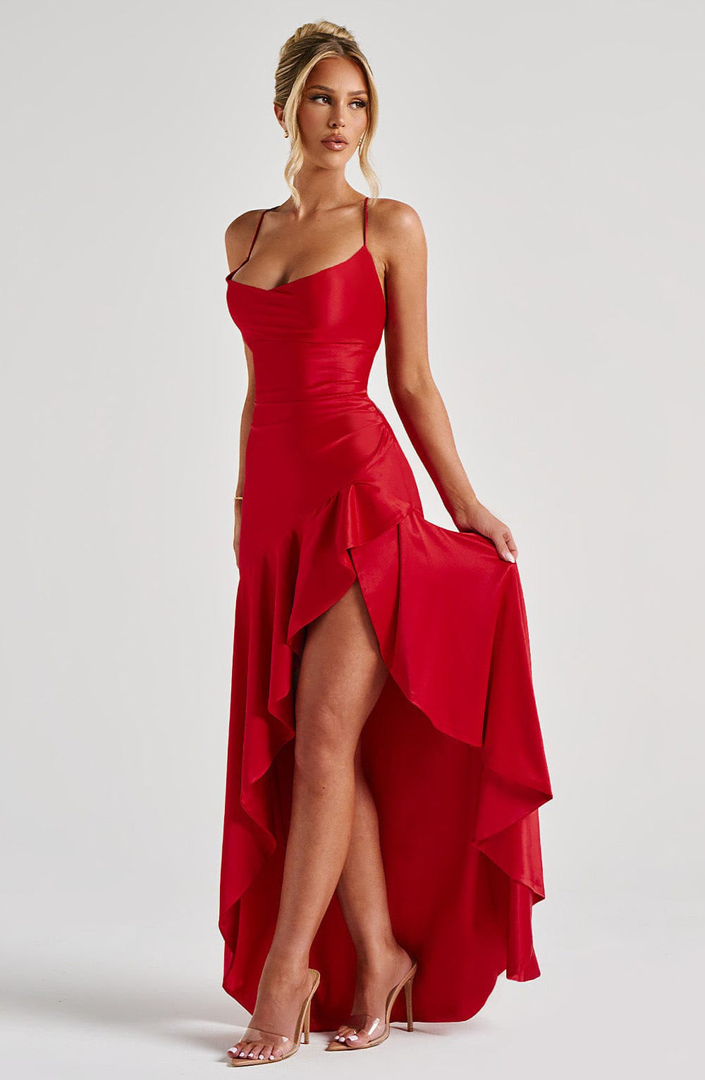 Women's Backless Ruffles Irregular Dress Summer Fashion Evening Party Club Split Suspender Maxi Dresses Clothing