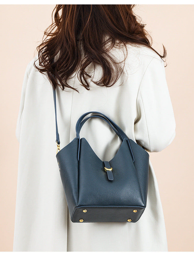 Genuine Leather Women's Large Capacity Hand Holding Bucket Bag