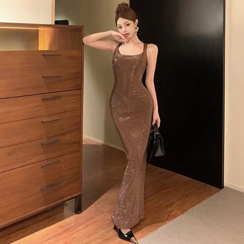 Sexy Backless Mesh Stitching Socialite Temperament Slim Dress