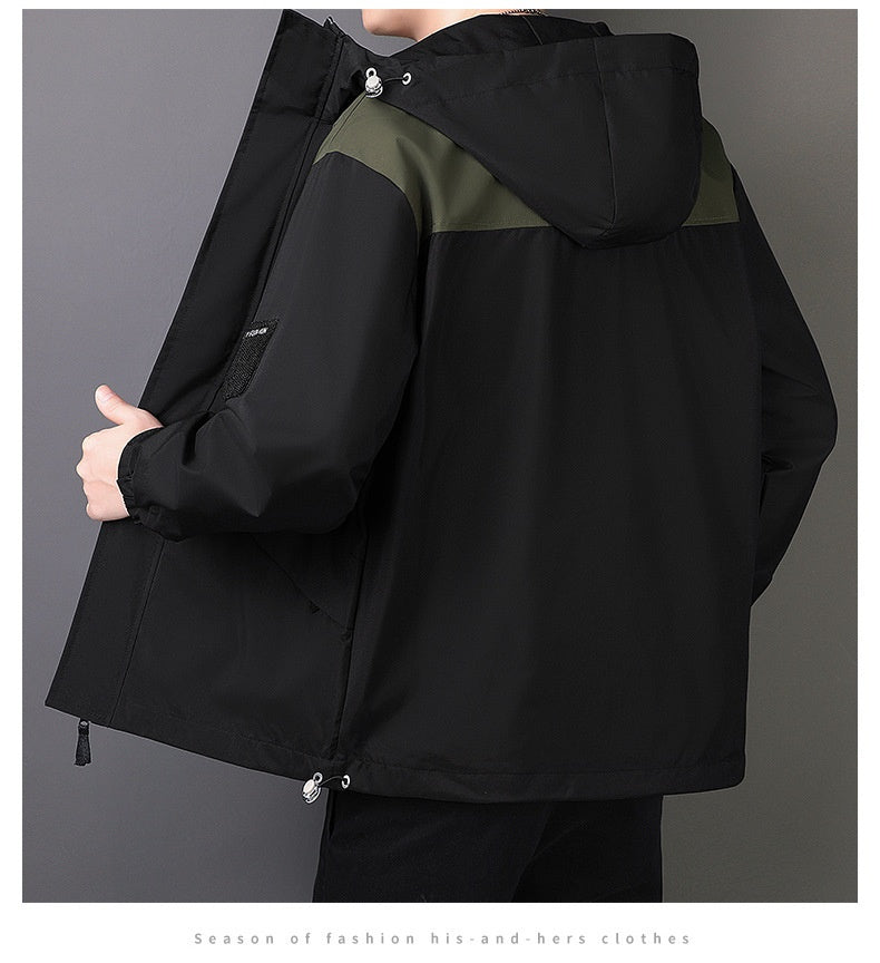 Men's Windproof Jacket Outdoor Loose Hooded Waterproof Jacket