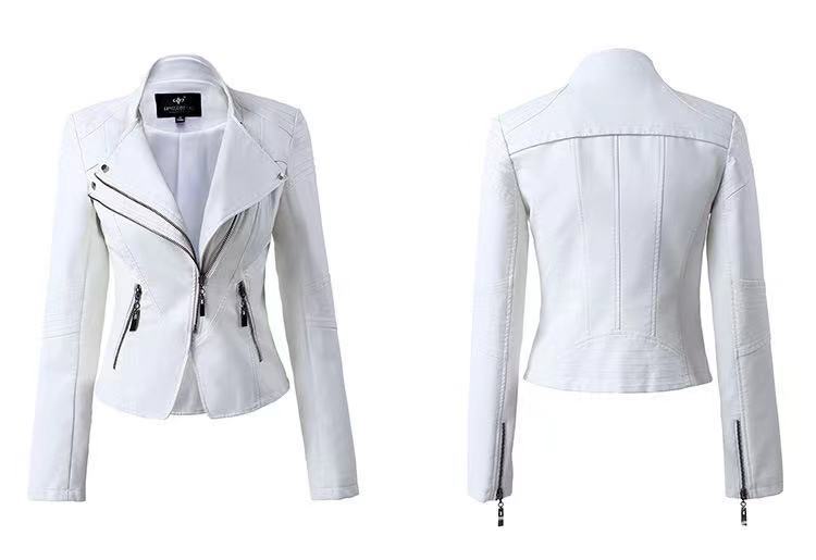 New Women's Leather Top Coat European And American Fashion Motorcycle Slim Fit Short Leather Jacket Zipper One Generation