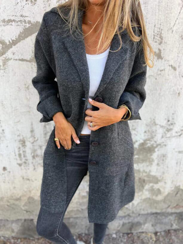 Apel Single Breasted Cardigan With Pockets Fashion Color Solid Mid-Length Outwear Coat Womens Clothing