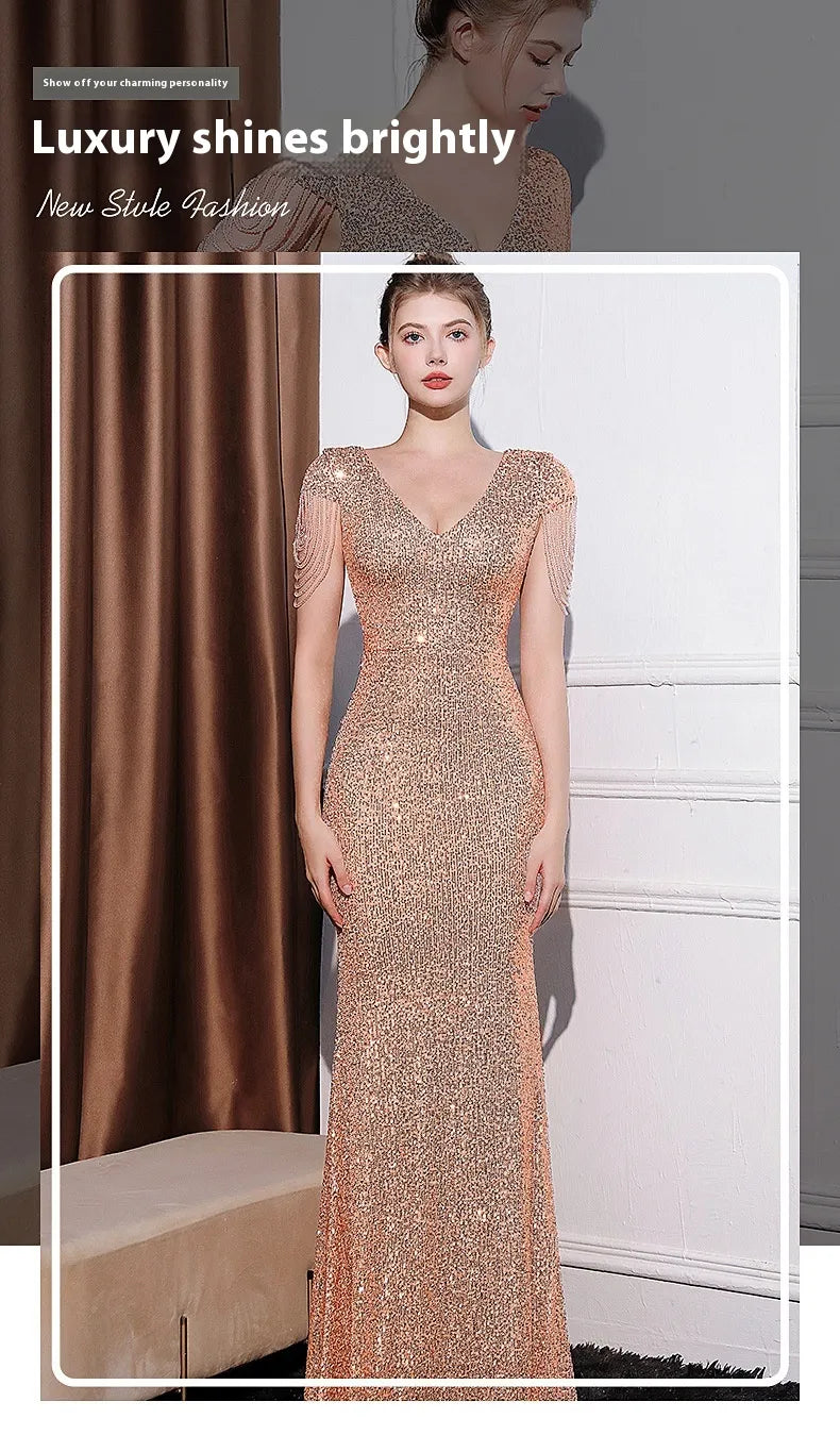 Sequined Slim Fit Slimming Long Dress Women