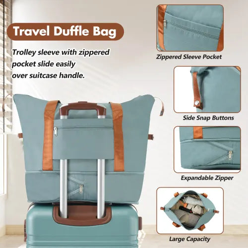 Hardshell Luggage Sets With Bags Lightweight Suitcase Double Spinner Wheels With TSA Lock ,Single Vintage Luggage 24 IN,Green-FREE USA SHIPPING
