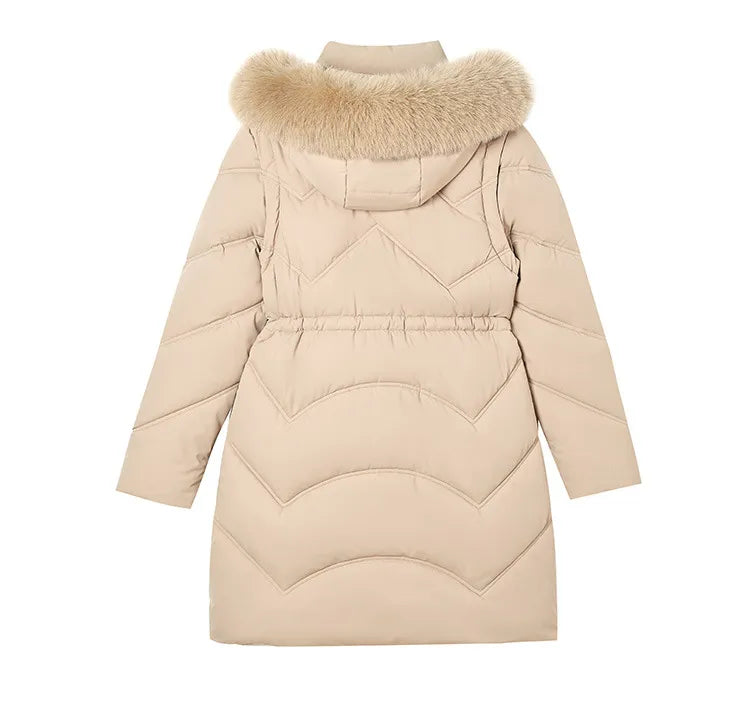 Women's Mid-length Big Fur Collar Hooded Cotton Vest Cotton-padded Jacket