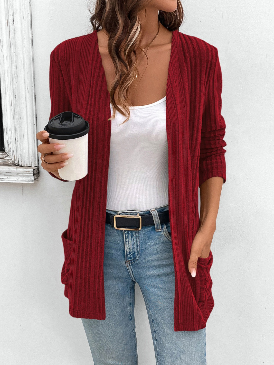 Open Front Long Sleeve Cardigan with Pockets