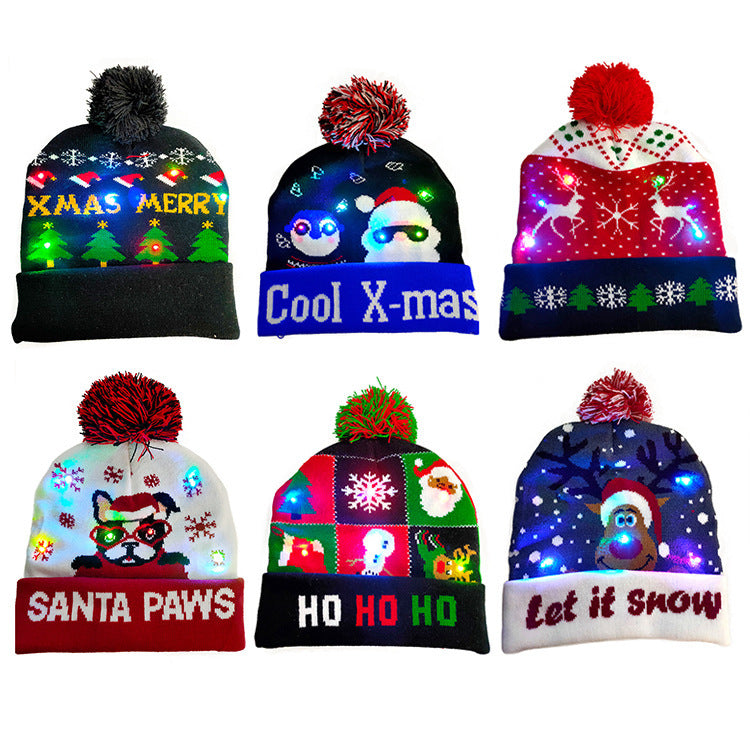 LED Christmas Hat Sweater Knitted Beanie Christmas Light Up Knitted Hat Christmas Gift Kids Xmas New Year Decorations