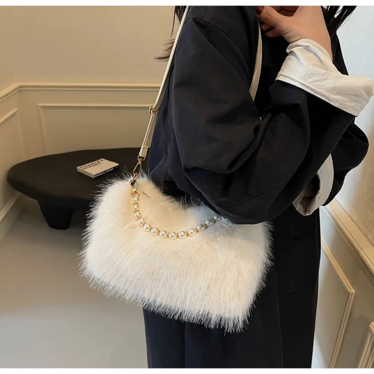 Autumn And Winter Fashion Pearl Chain Crossbody Shoulder Bag
