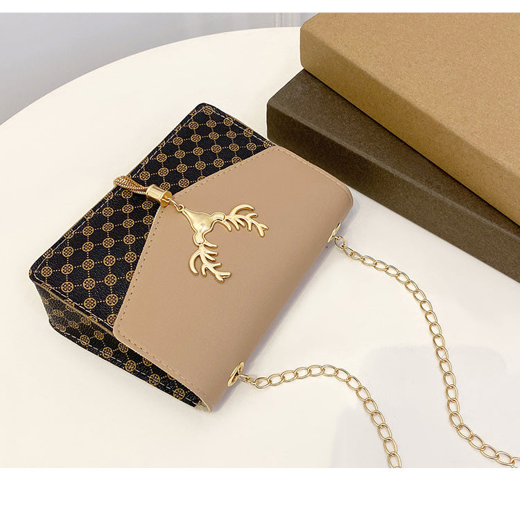Tassel Deer Head Contrast Color Chain Small Square Leisure Phone Bag