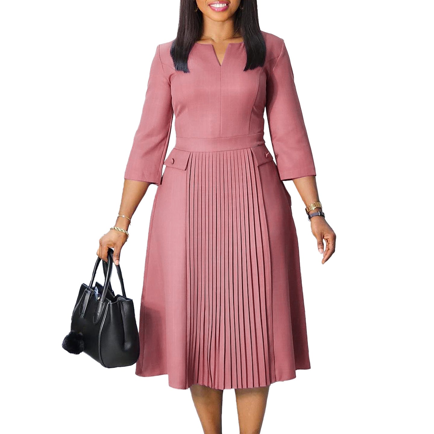 Elegant Pure Color Pleated Plus Size Women's