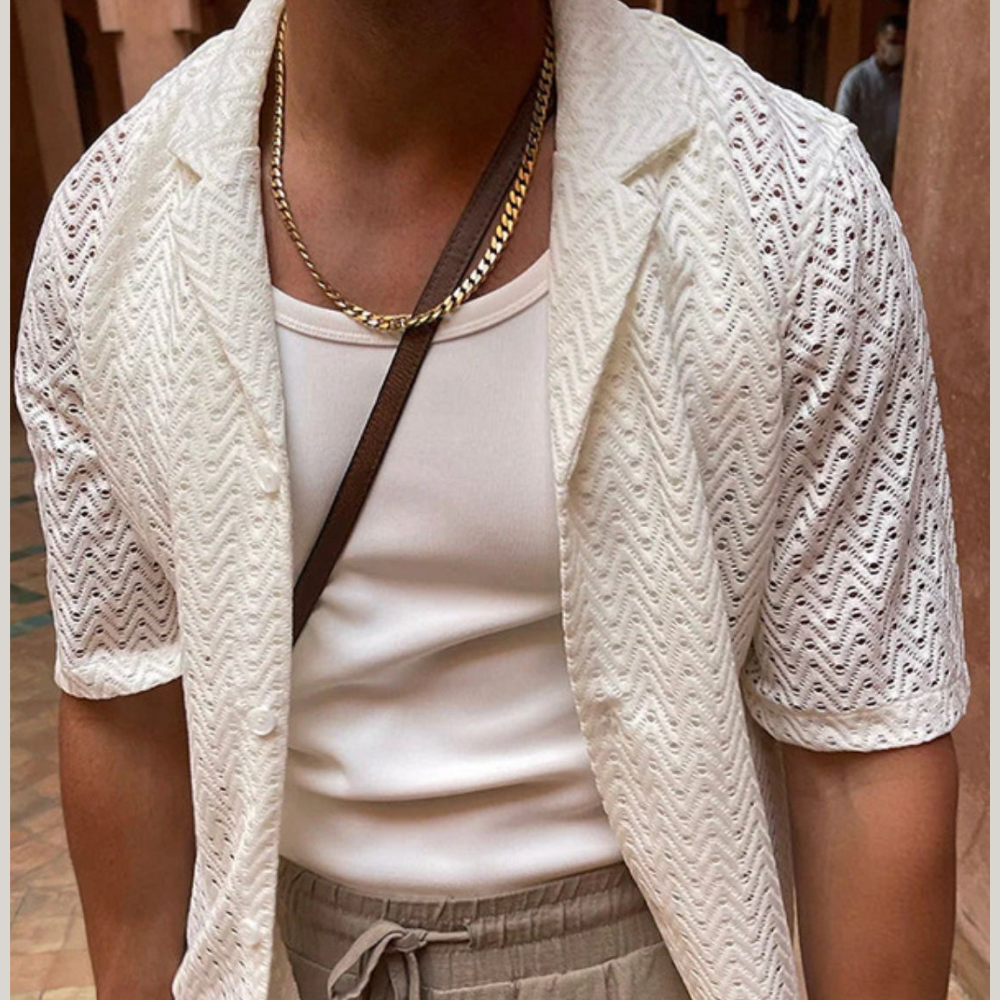 Men's Plus Size Herringbone Eyelet Button Down Knit Shirt