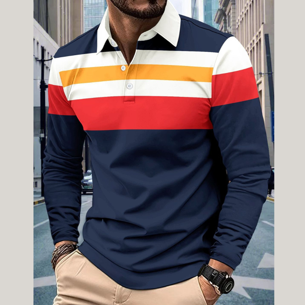 Men's Plus Size Collared Contrast Striped Polo Shirt – Full Size Short Sleeve Classic Fit