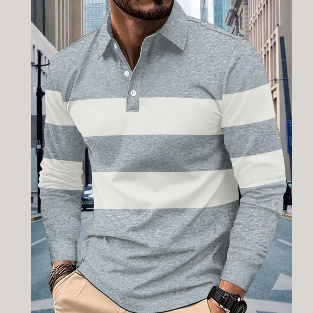 Men's Full Size Collared Contrast Striped Polo Plus Size