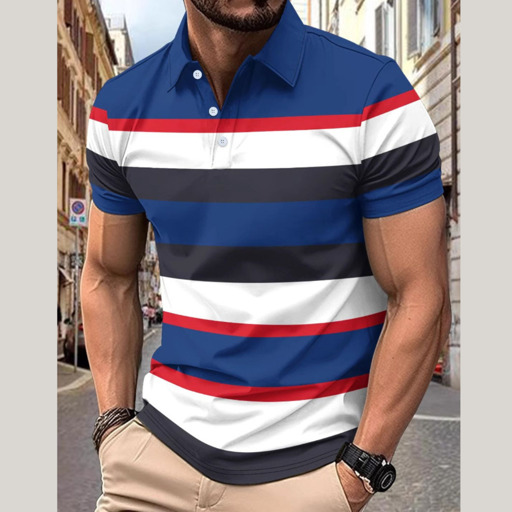 Men's Full Size Collared Short Sleeve Striped Polo Plus Size