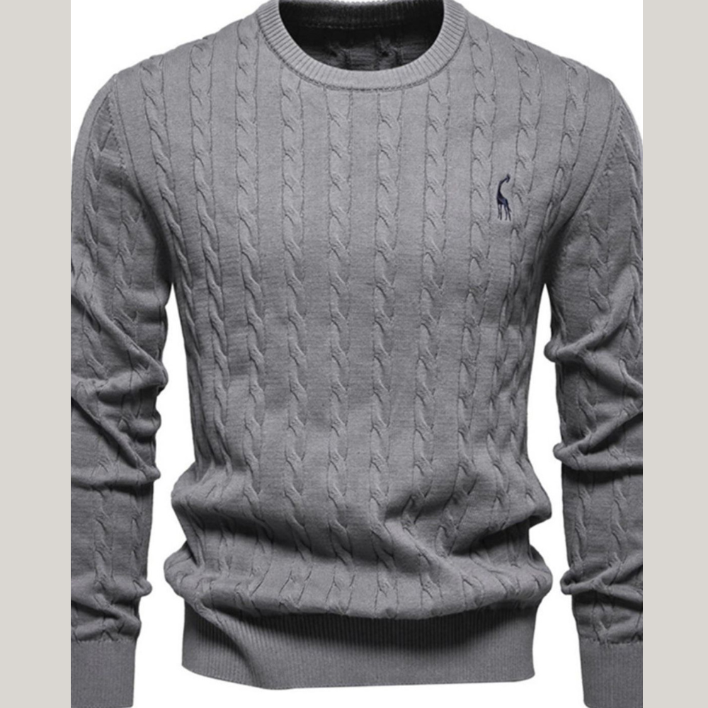 Men's Cable-Knit Round Neck Long Sleeve Sweater