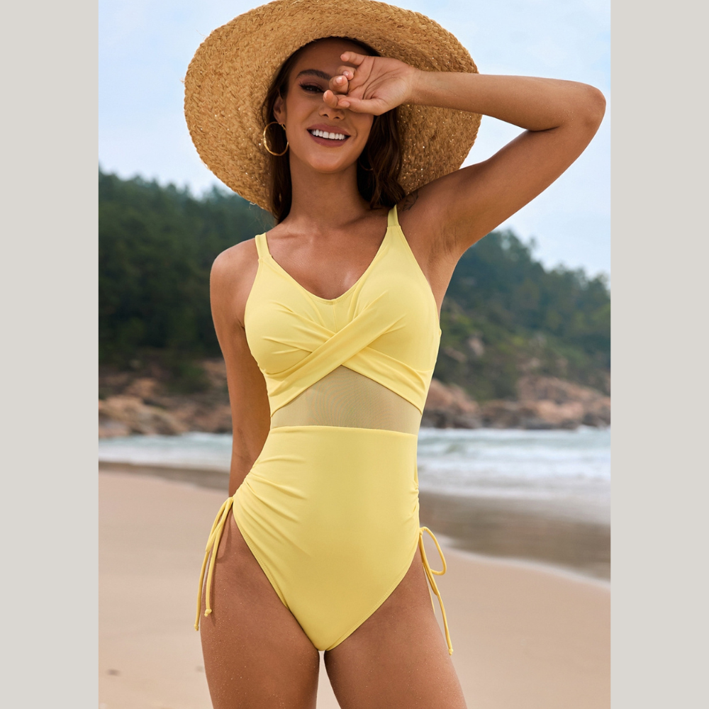 Drawstring Ruched V-Neck One-Piece Swimwear