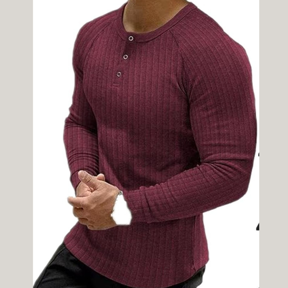 Men's Full Size Ribbed Round Neck Long Sleeve T-Shirt Plus Size