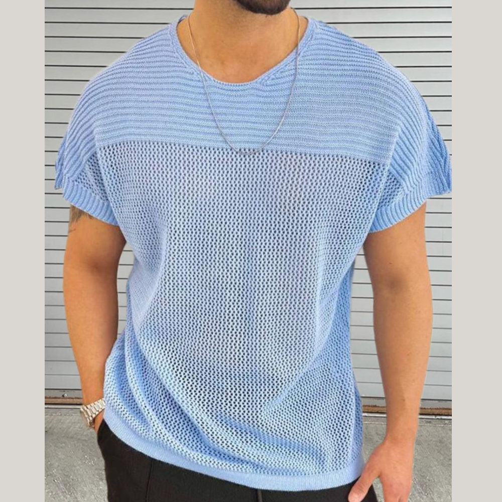 Men's Eyelet Round Neck Short Sleeve T-Shirt