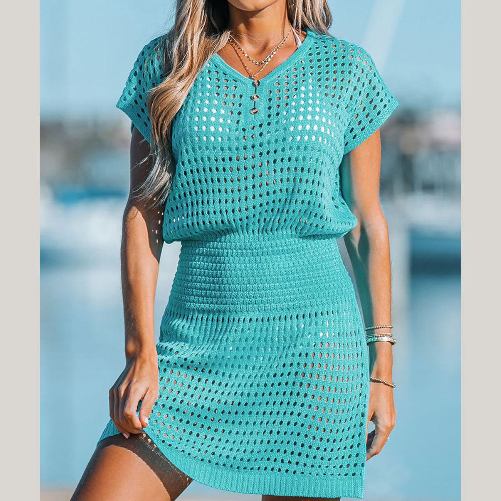 Openwork V-Neck Short Sleeve Cover Up