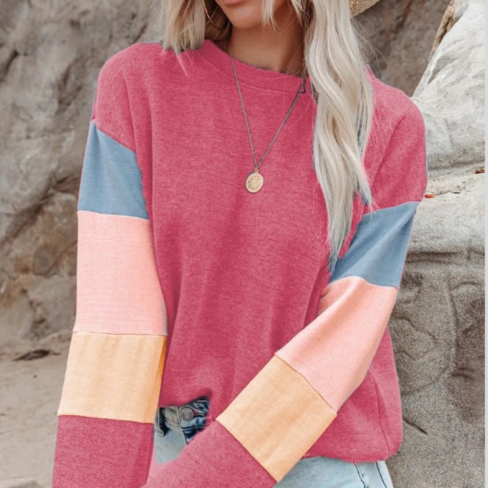 Color Block Round Neck Long Sleeve Sweatshirt