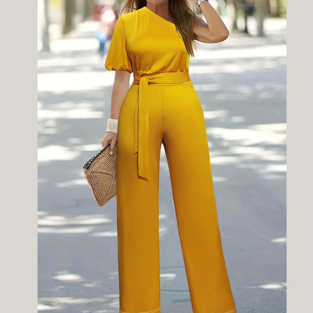 Plus Size Single Shoulder Tie Waist Jumpsuit