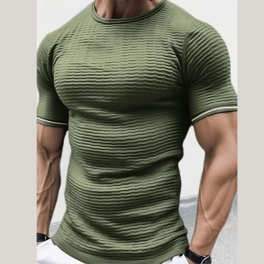 Men's Plus Size Texture Round Neck Contrast Trim T-Shirt