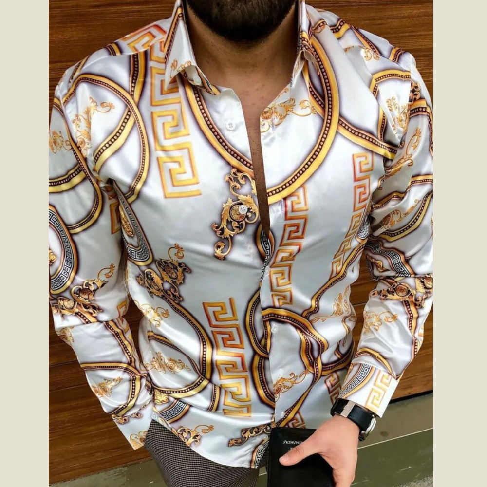 Men's Plus Size Printed Button Up Long Sleeve Shirt