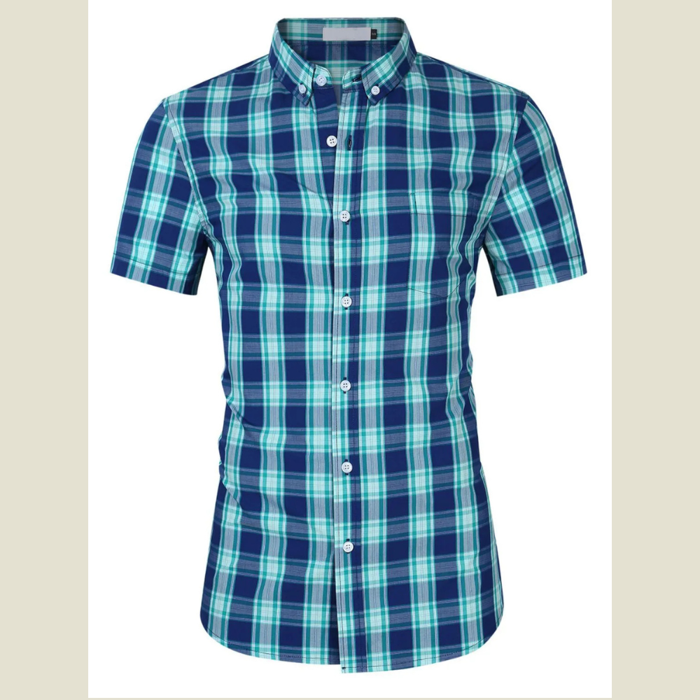 Men's Plaid Collared Neck Short Sleeve Shirt