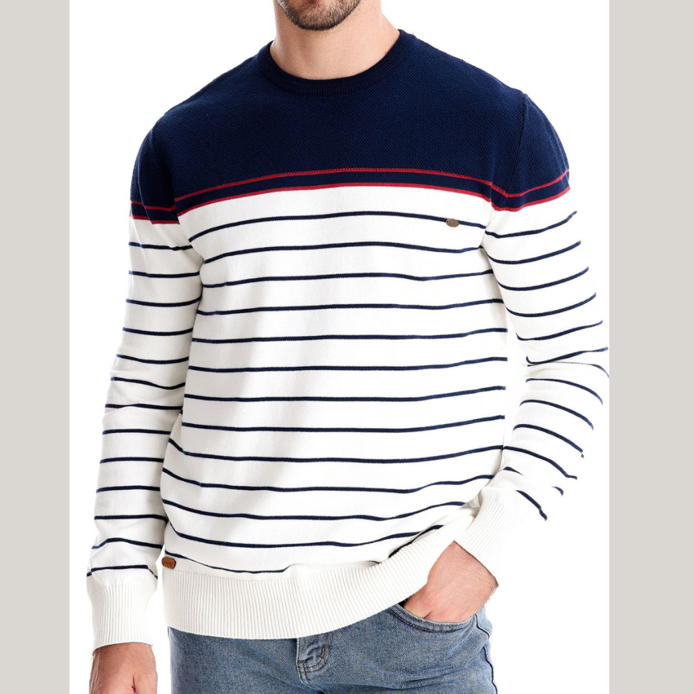 Men's Striped Round Neck Long Sleeve Sweater