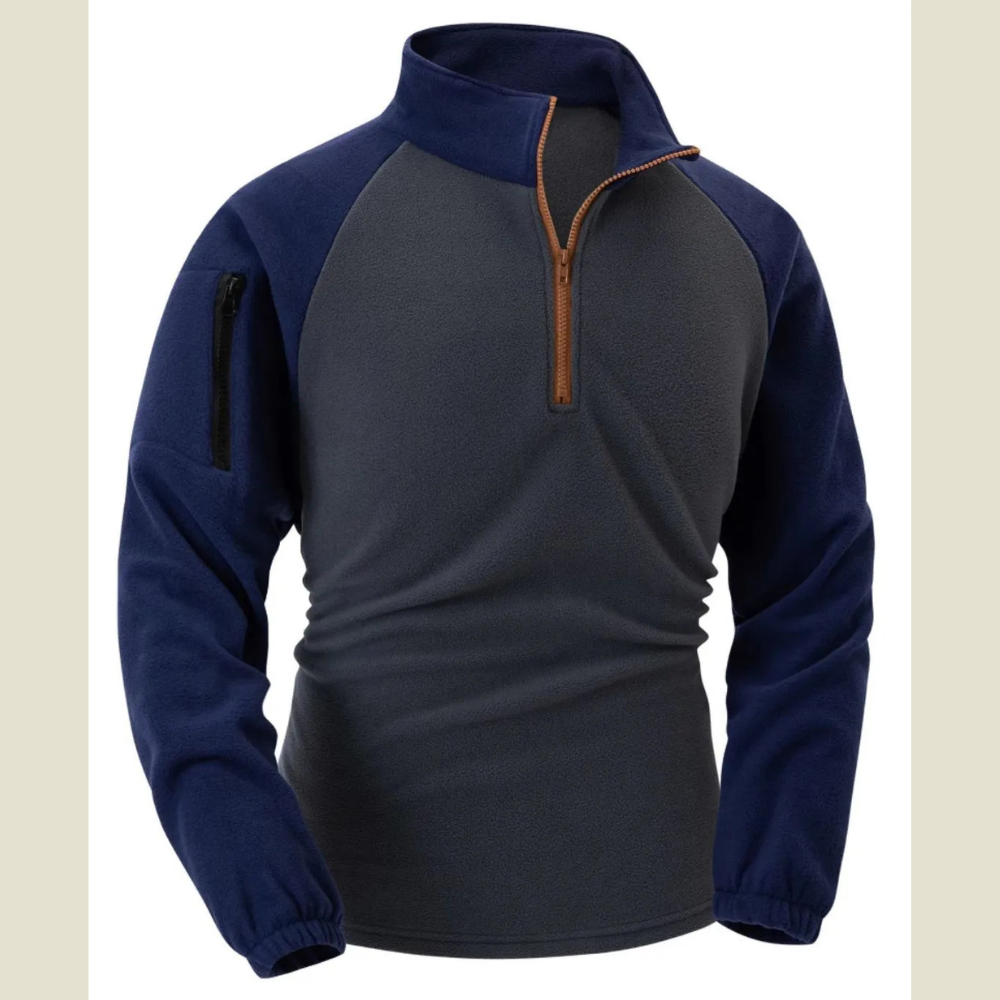 Men's Full Size Contrast Half Zip Raglan Sleeve Sweatshirt Plus Size