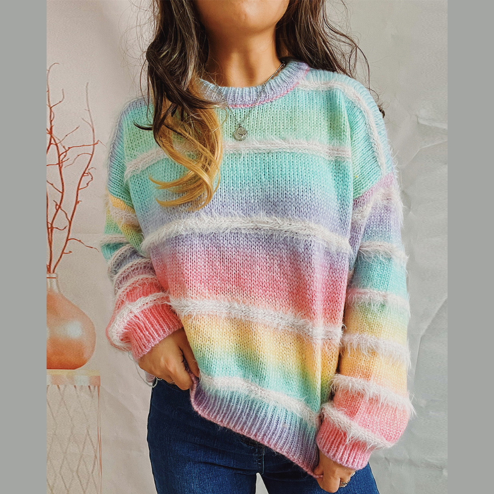 Striped Round Neck Long Sleeve Sweater