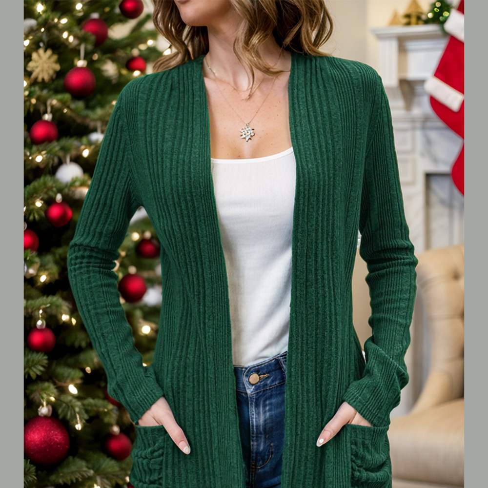 Open Front Long Sleeve Cardigan with Pockets