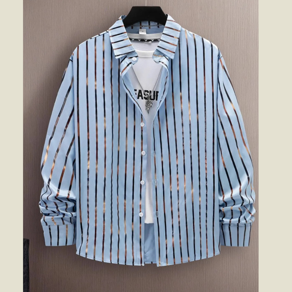 Men's Plus Size Striped Long Sleeve Button-Up Shirt