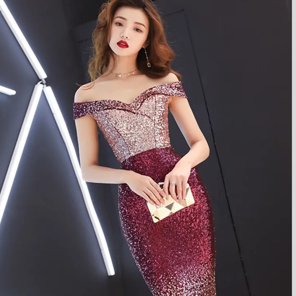 Banquet Evening Dress Women'S Fashion New Style Aura Queen Shoulder Noble Elegant Long Style Celebrity Host Fishtail