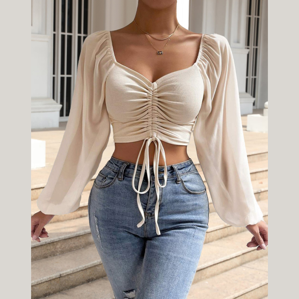 Drawstring Sweetheart Neck Cropped Top