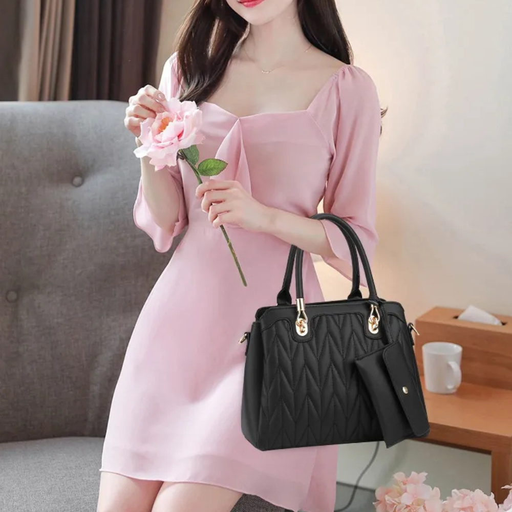 Embroidered Diamond Pattern Fashionable Handbag With Large Capacity