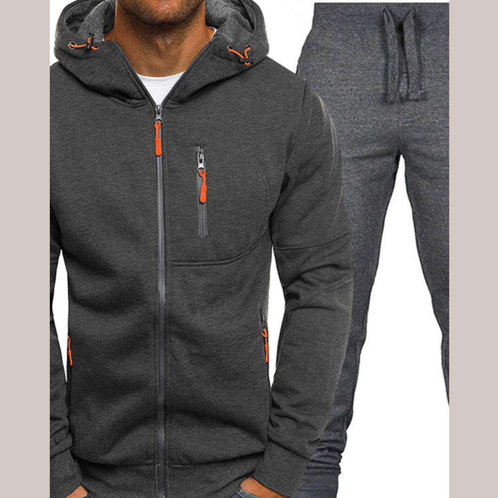 Men's Plus Size Zip Up Hooded Top and Pants Set