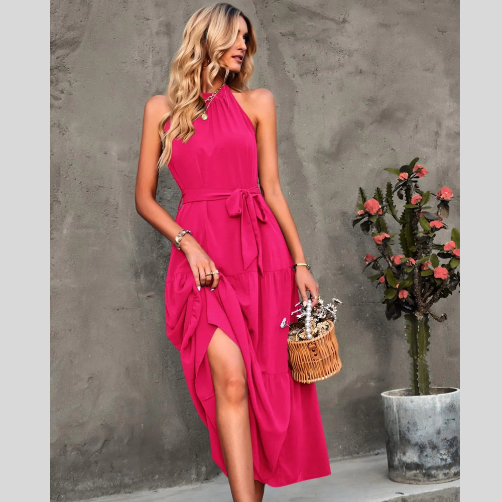 Halter Lace-up Casual Loose Stitching Dress