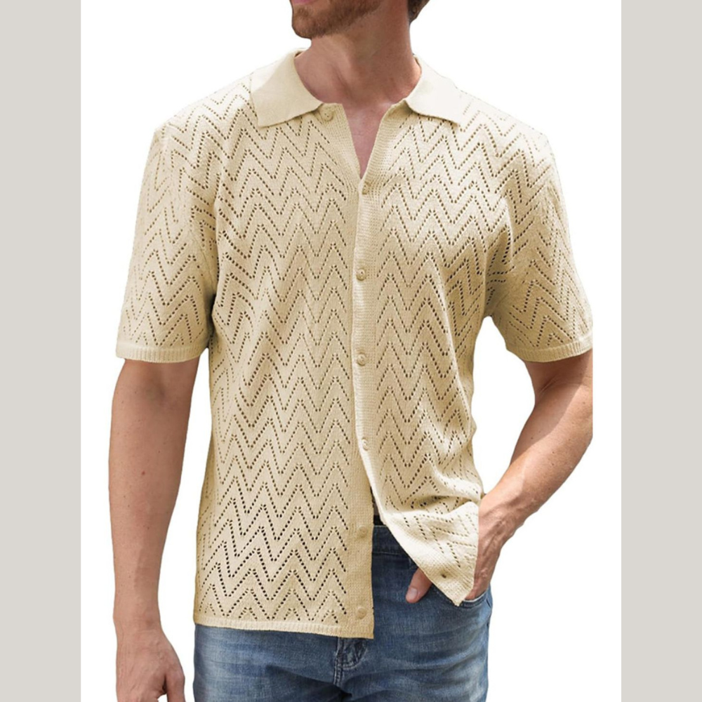 Men's Full Size Openwork Button Down Short Sleeve Shirt Plus Size
