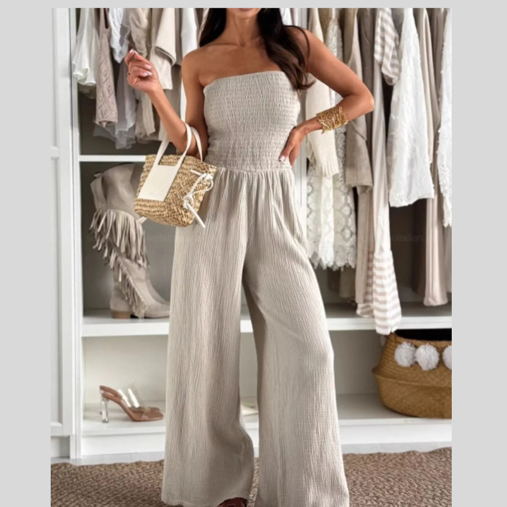 Smocked Tube Wide-Leg Jumpsuit