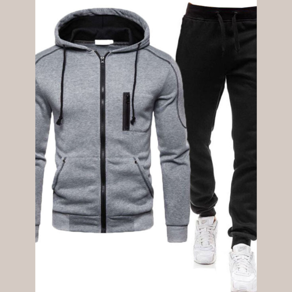 Men's Full Size Zip Up Long Sleeve Hoodie and Pants Set Plus Size