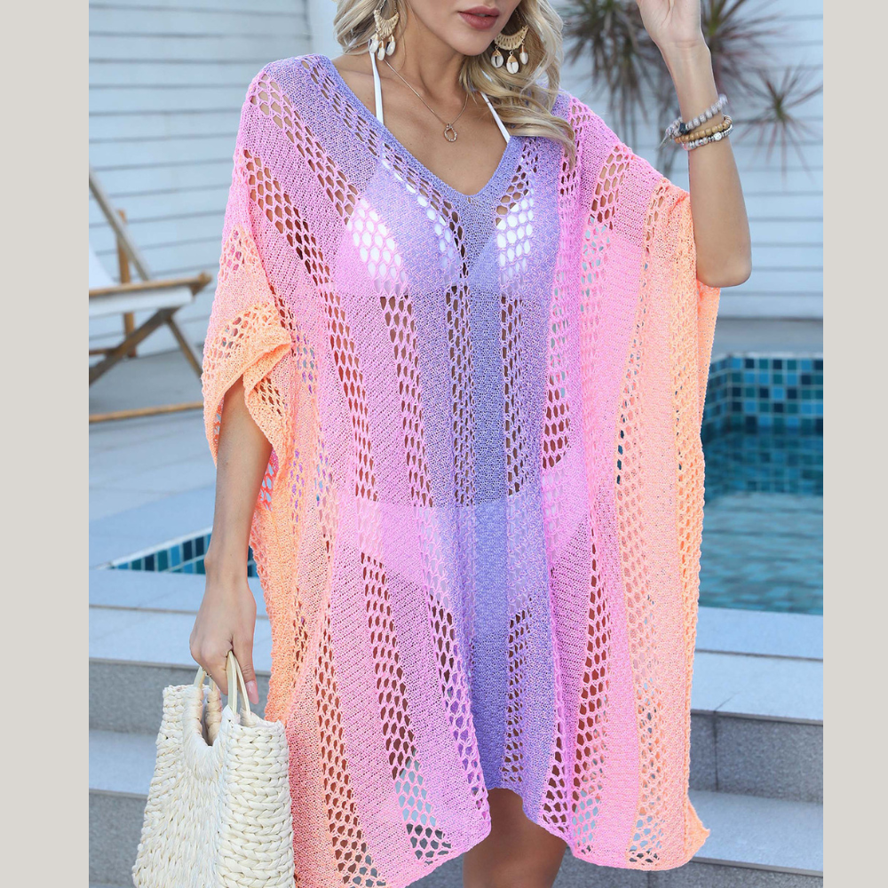 Openwork Contrast V-Neck Cover-Up
