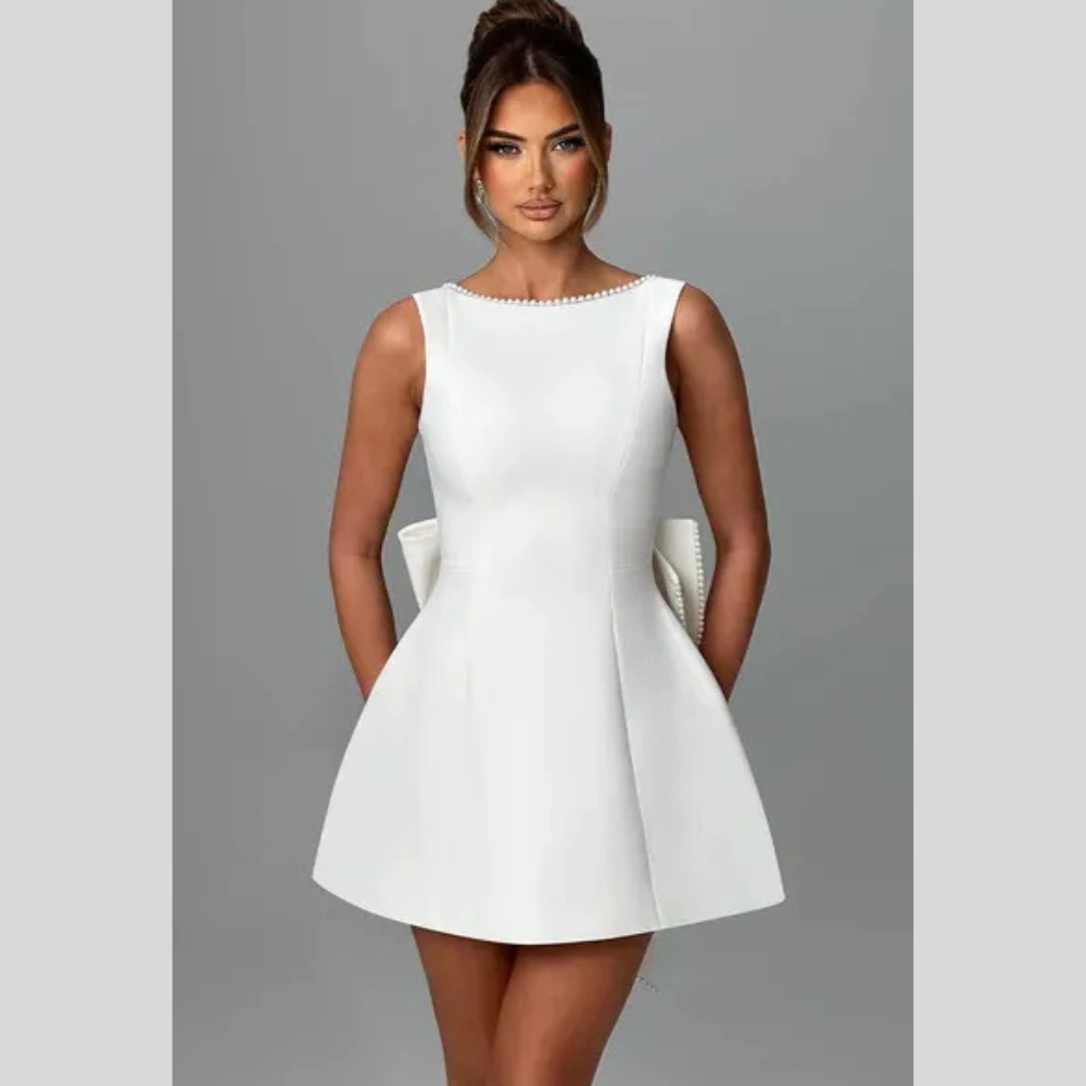 Fashion Big-Bowed Pearls Backless Dress Summer Slim Sleeveless A-line Dresses For Party Evening Women's Clothing