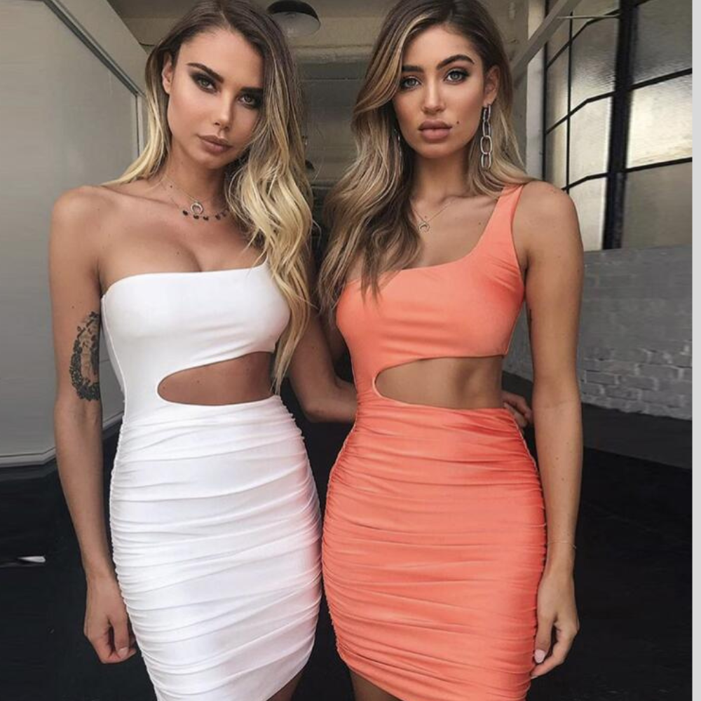 Slim One-shoulder Short Dress Sexy Fashion Hollow Mini Dresses For Women