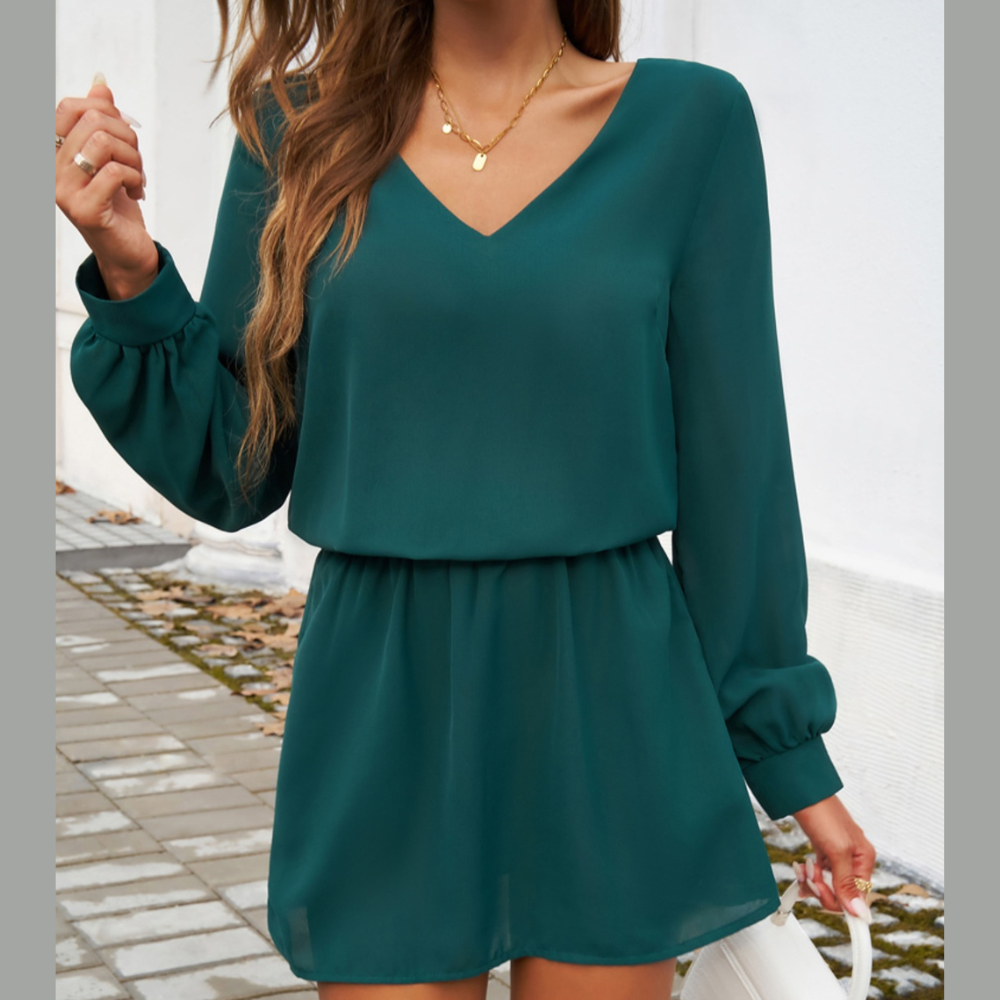 Devine Cutout V-Neck Long Sleeve Mini Dress
